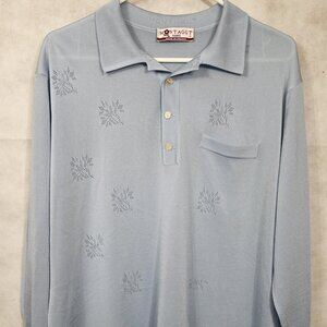 PRISTINE VTG Rare Montagut Paris Light Blue Long Sleeve "Snowflake" Polo Shirt L